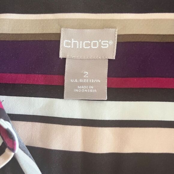 Chico’s Blouse Women Top Sz 2 long sleeve pockets Large button down Burgundy - Picture 6 of 12